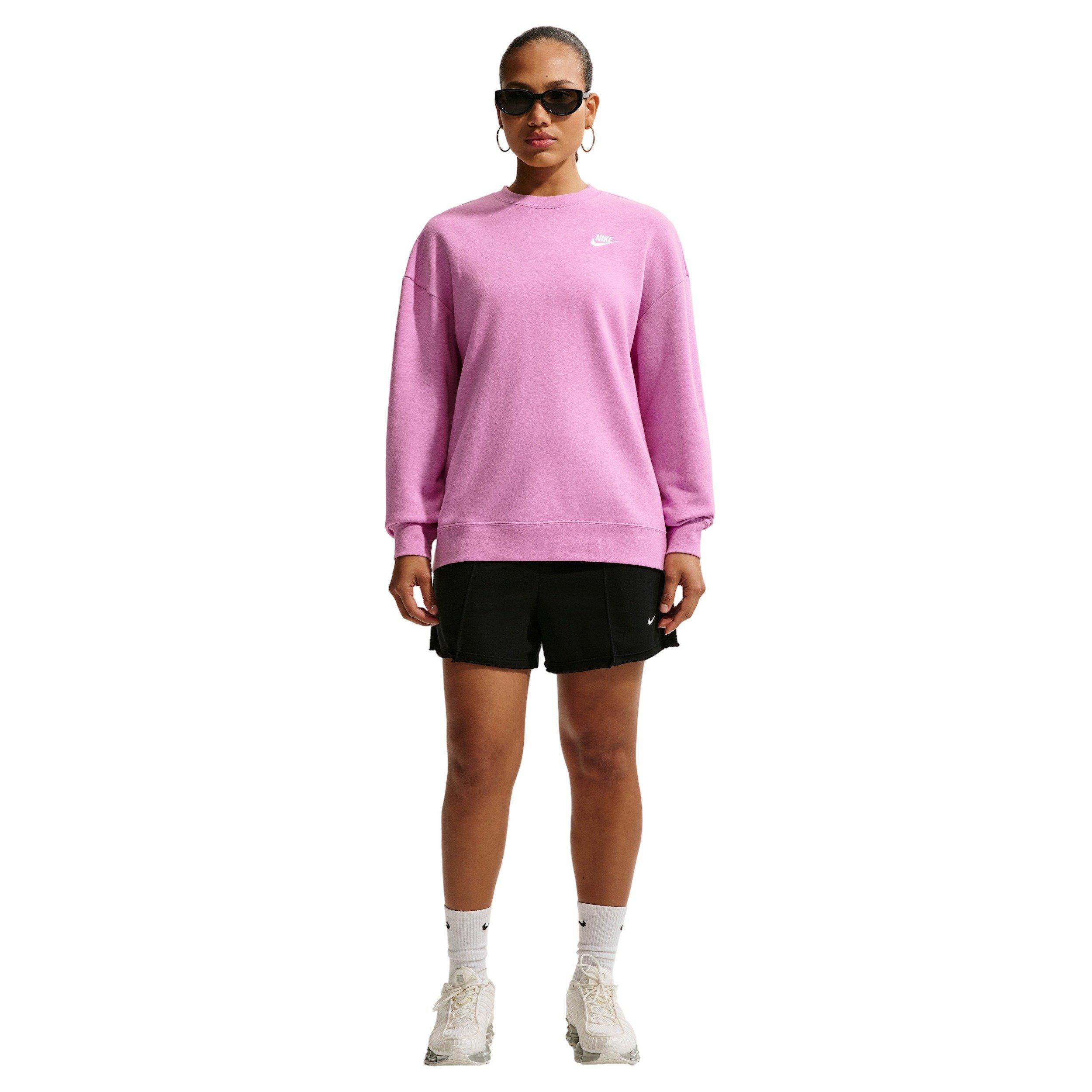 Nike Women's Sportswear Club Fleece Loose Crew-Neck Sweatshirt - LT MAGENTA/WHITE